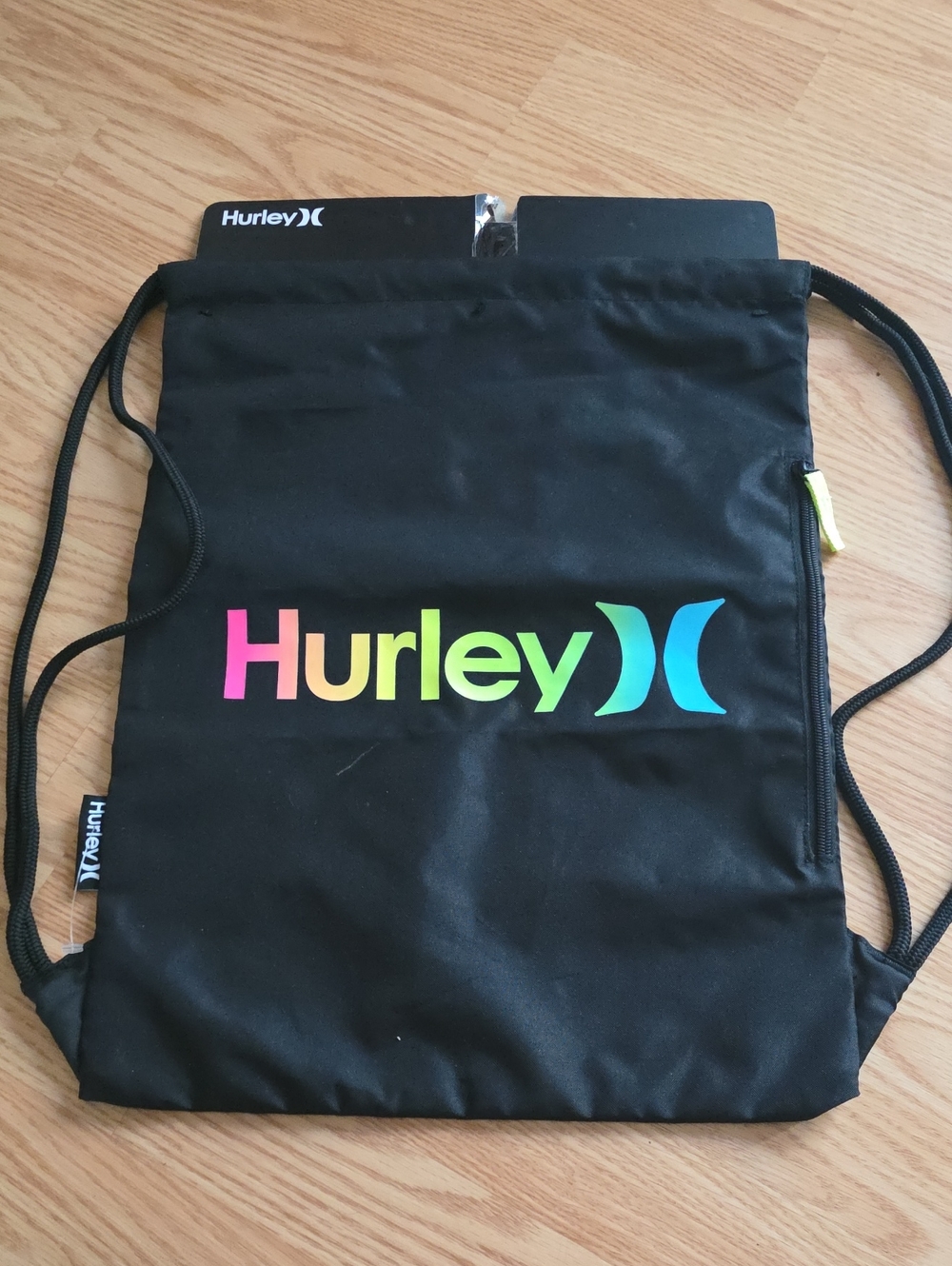 Hurley Black Drawstring Backpack with Multicolor Gradient Logo